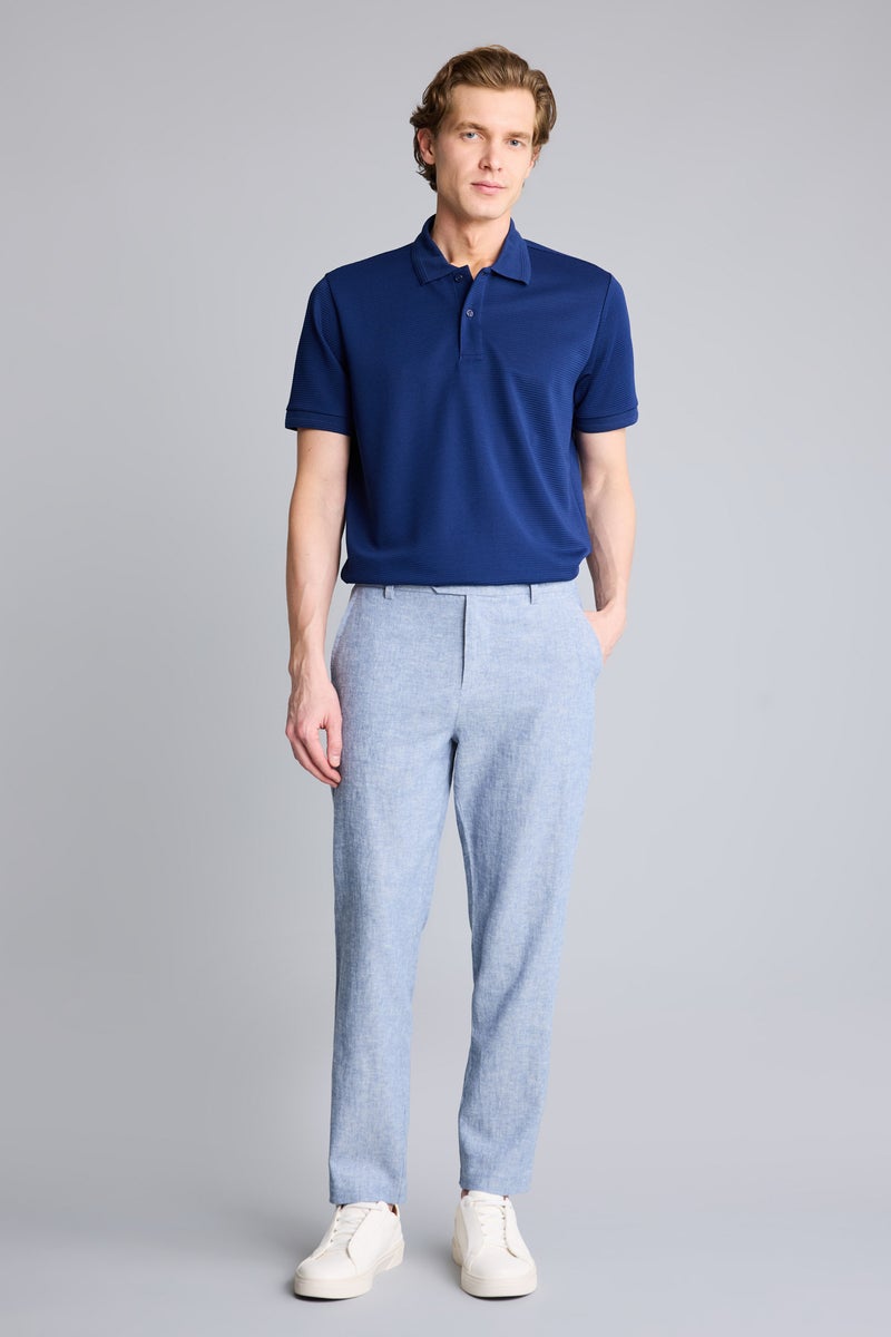 DeFacto Blue Man Tailored Fit Linen Trousers Casual - Image 1